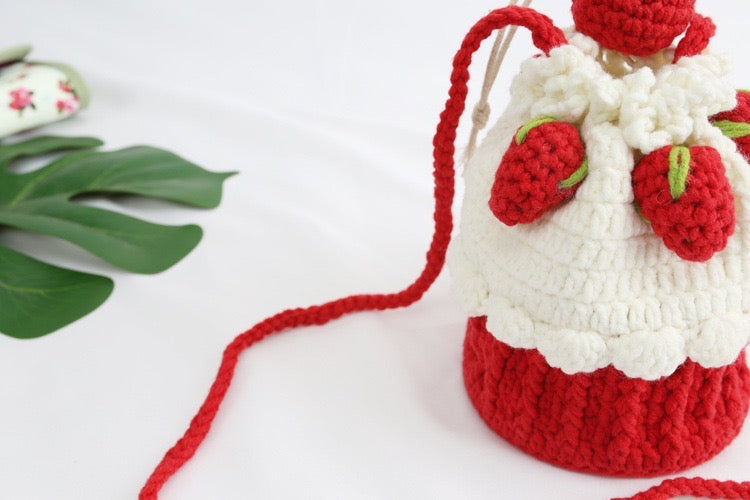 Handmade Strawberry Purse with Drawstring