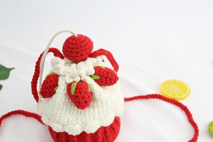 Handmade Strawberry Purse with Drawstring