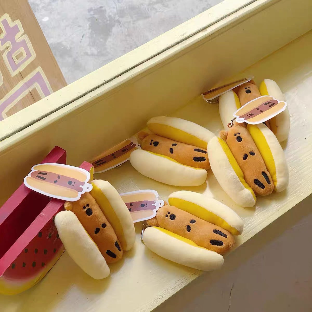 Dinotaeng Cheese Hot Dog Plush Pendant