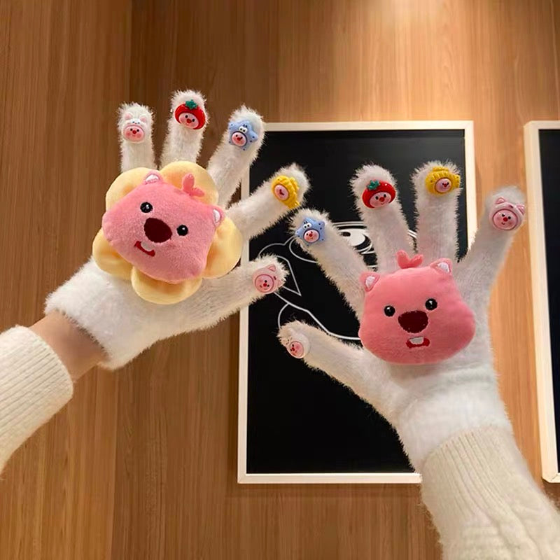 Loopy Plush Gloves with Touch Screen Fingers