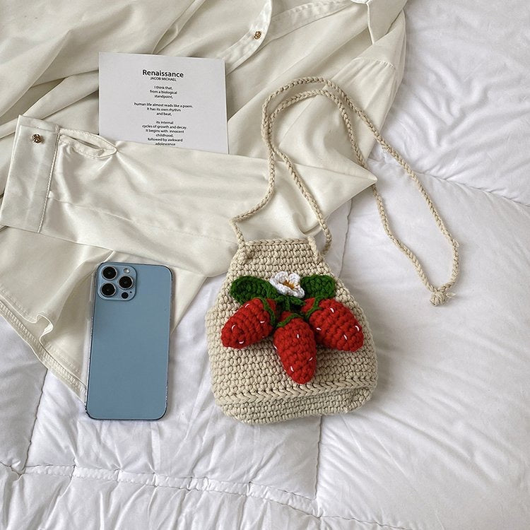 Kawaii Knitted Strawberry Shoulder Bag