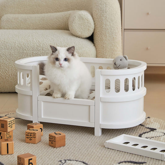 Mini Wooden Bed with Removable Mattress & Pillow for kitty/puppy/doll
