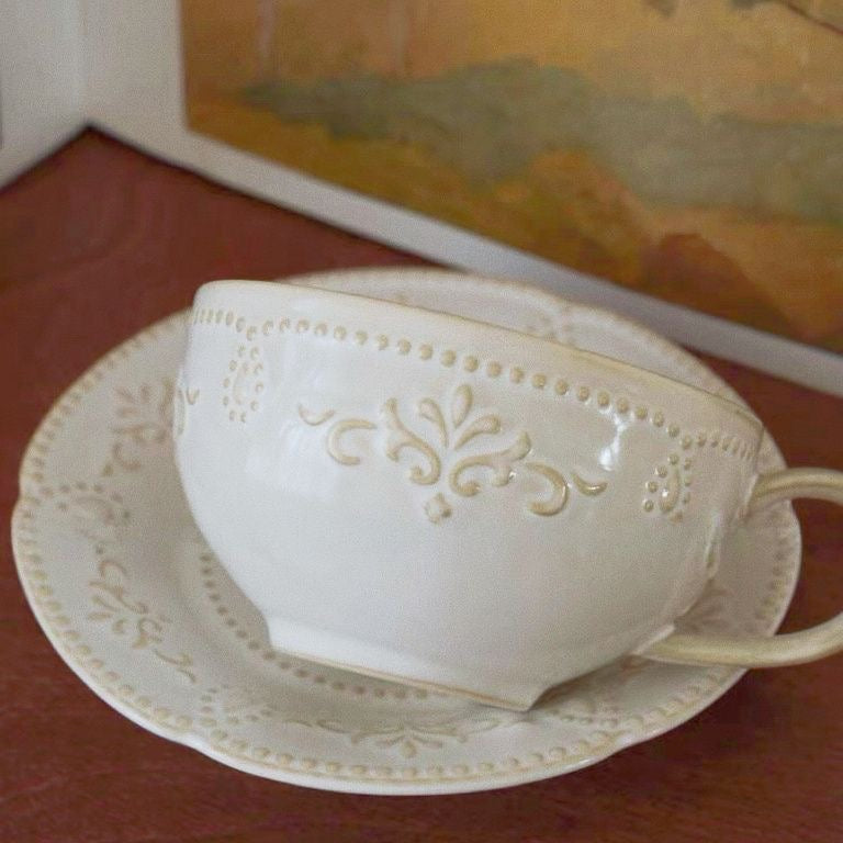 Pearl Stoneware Cappuccino Mug with Saucer