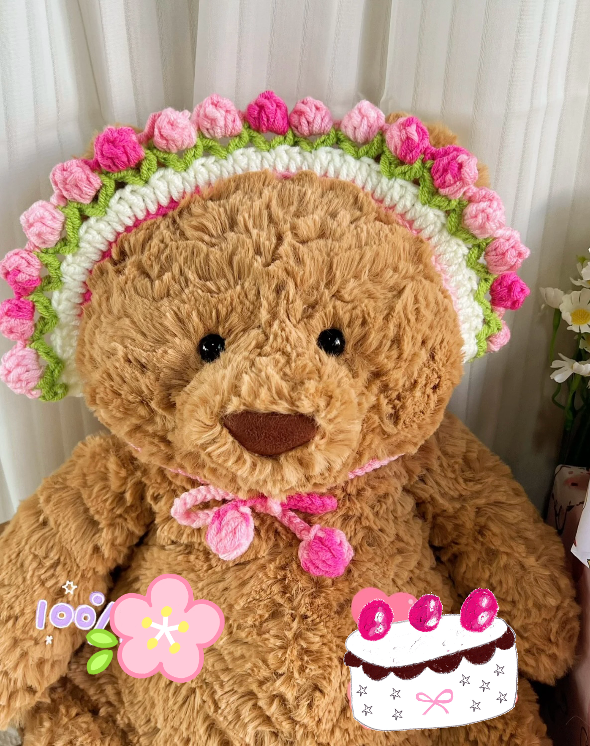 Pink Rose Collar for jellycat Bartholomew Bear
