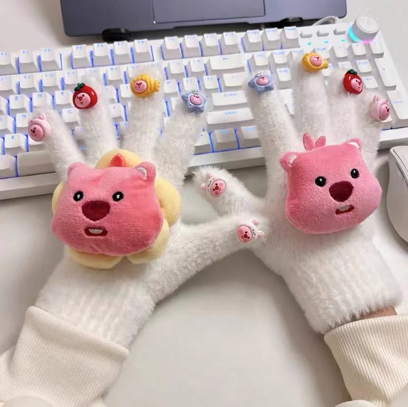 Loopy Plush Gloves with Touch Screen Fingers