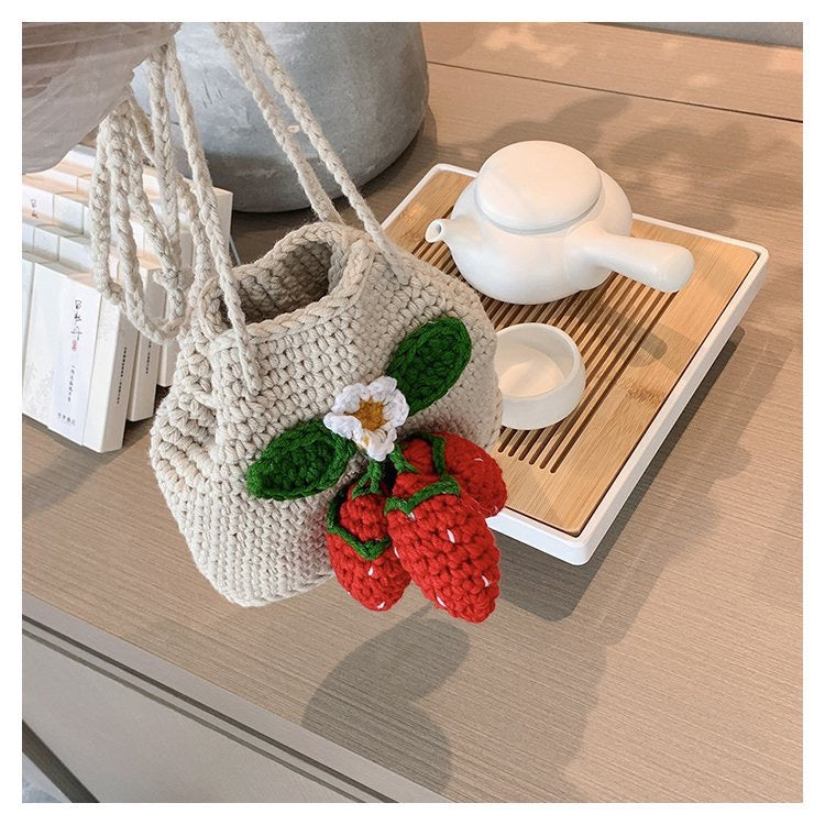 Kawaii Knitted Strawberry Shoulder Bag