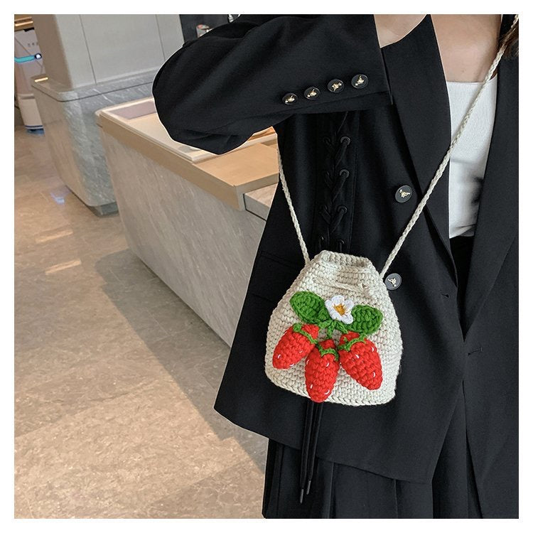 Kawaii Knitted Strawberry Shoulder Bag