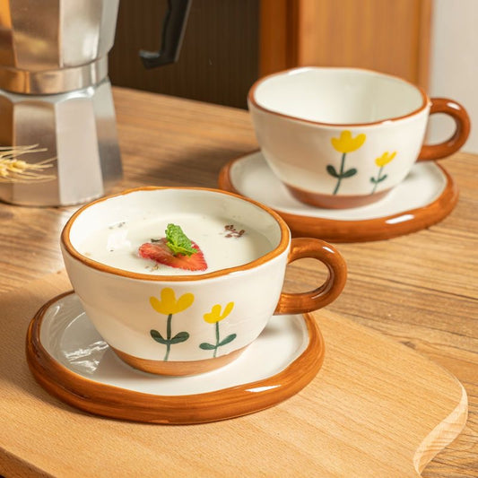 Vie Florale: Ceramic Coffee Mug with Dessert Plate