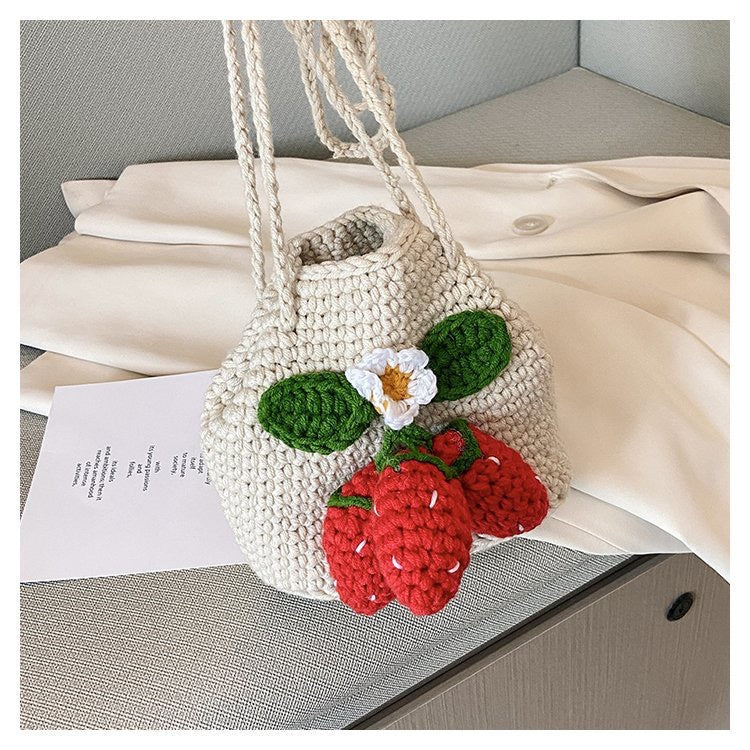 Kawaii Knitted Strawberry Shoulder Bag