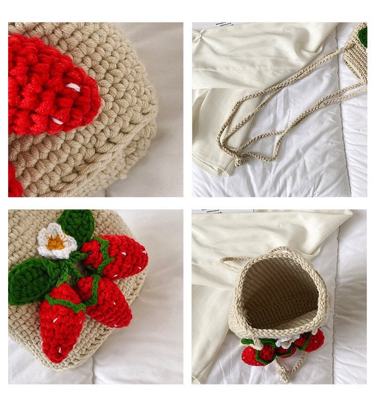 Kawaii Knitted Strawberry Shoulder Bag