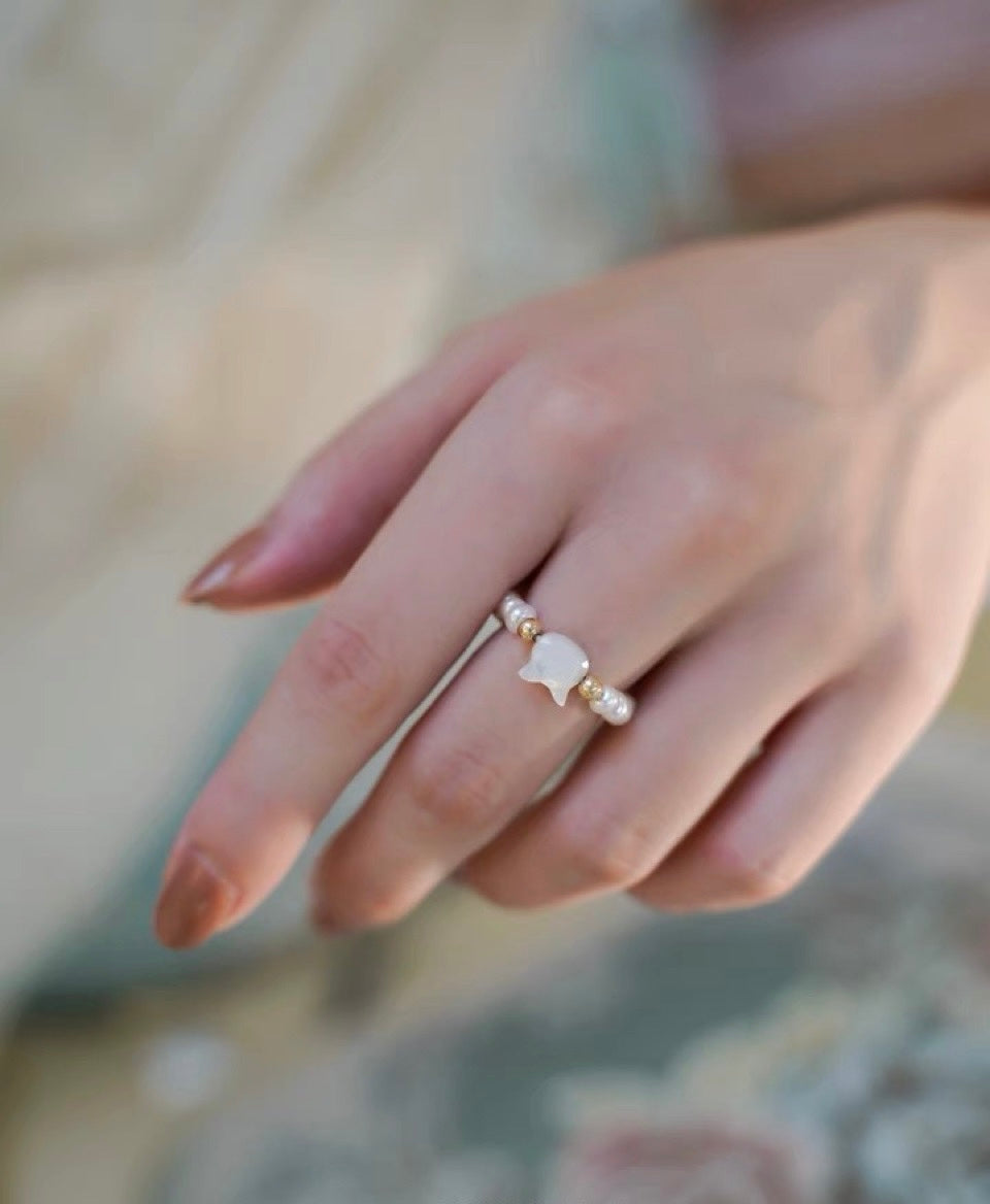 Handmade Faux Crystal Cat Shape Ring
