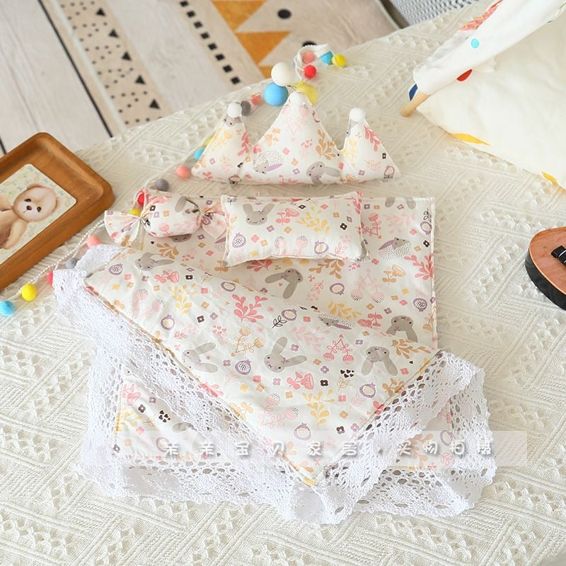 Sleeping Set for Dolls including 3Pillow + 1Sheet + 1Quilt