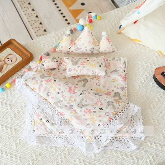 Sleeping Set for Dolls including 3Pillow + 1Sheet + 1Quilt