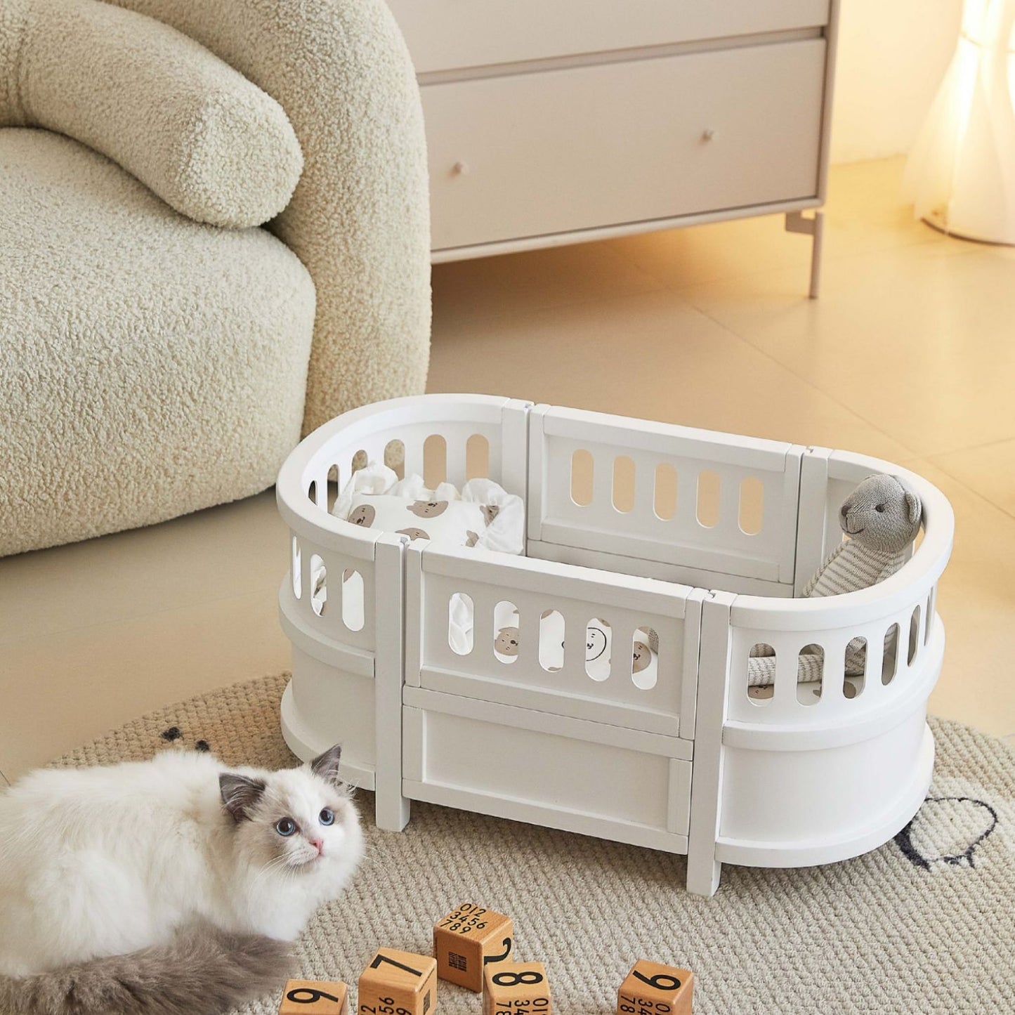 Mini Wooden Bed with Removable Mattress & Pillow for kitty/puppy/doll