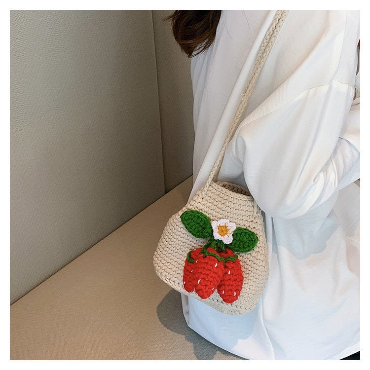 Kawaii Knitted Strawberry Shoulder Bag