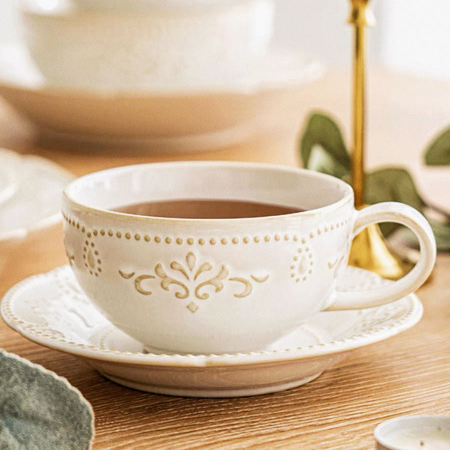 Pearl Stoneware Cappuccino Mug with Saucer