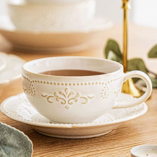 Pearl Stoneware Cappuccino Mug with Saucer