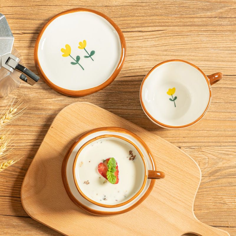 Vie Florale: Ceramic Coffee Mug with Dessert Plate