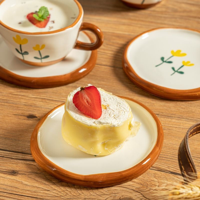 Vie Florale: Ceramic Coffee Mug with Dessert Plate