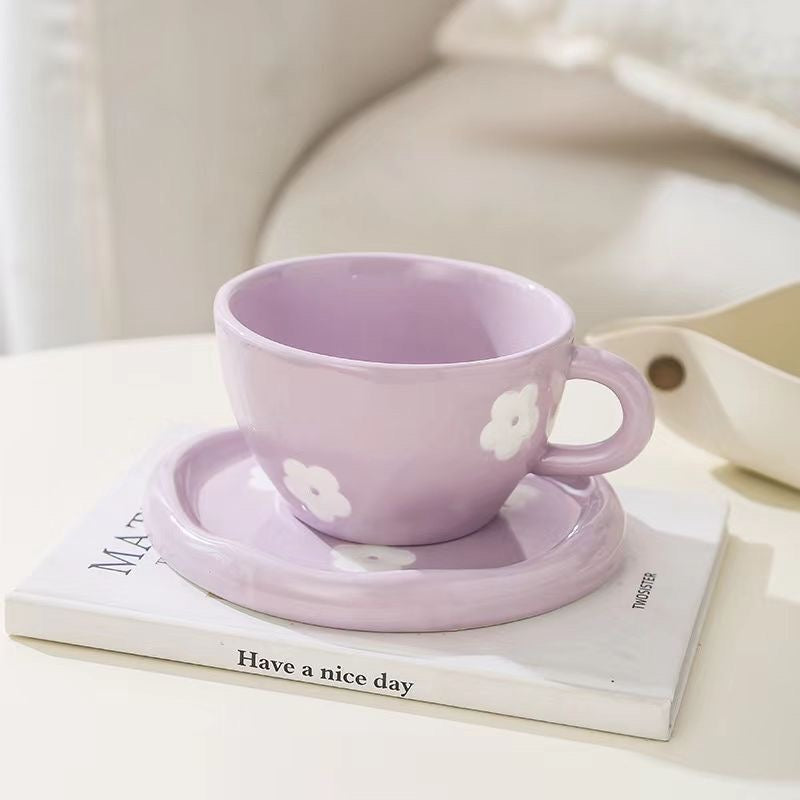 Lavender Purple:  Ceramic Coffee Mug with Saucer Set