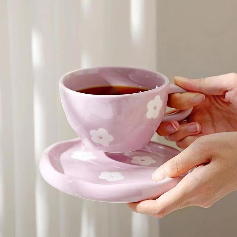 Lavender Purple:  Ceramic Coffee Mug with Saucer Set