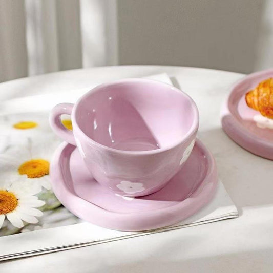 Lavender Purple:  Ceramic Coffee Mug with Saucer Set