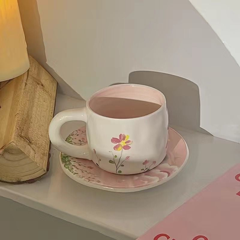 Fleur Sea: Ceramic Coffee Mug with Saucer Set