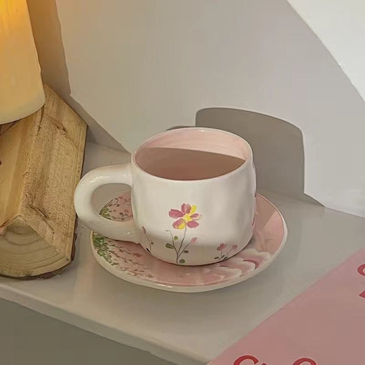 Fleur Sea: Ceramic Coffee Mug with Saucer Set