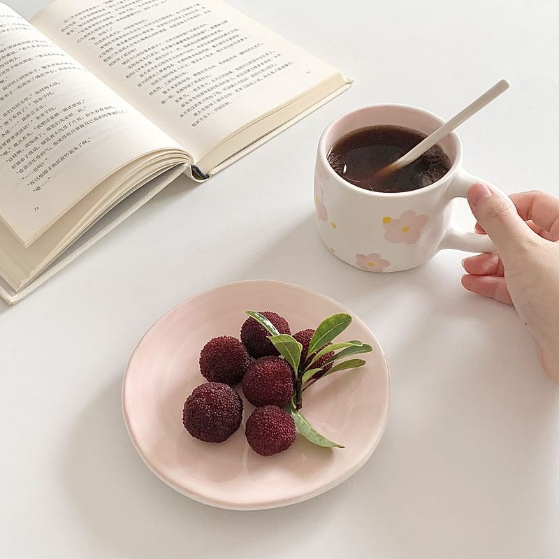 Falling Sakura: Hand-painted Ceramic Coffee Cup and Saucer