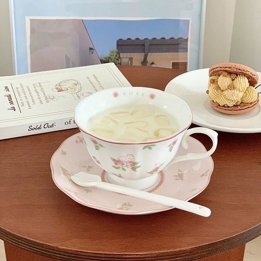 Rosy Bunny: French Style Coffee Cup Set with Saucer