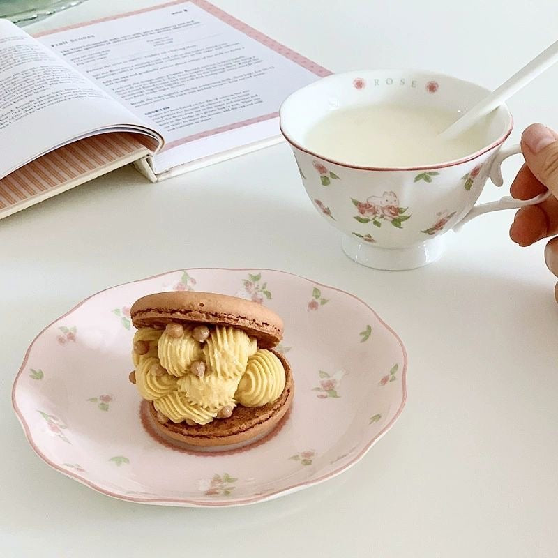 Rosy Bunny: French Style Coffee Cup Set with Saucer