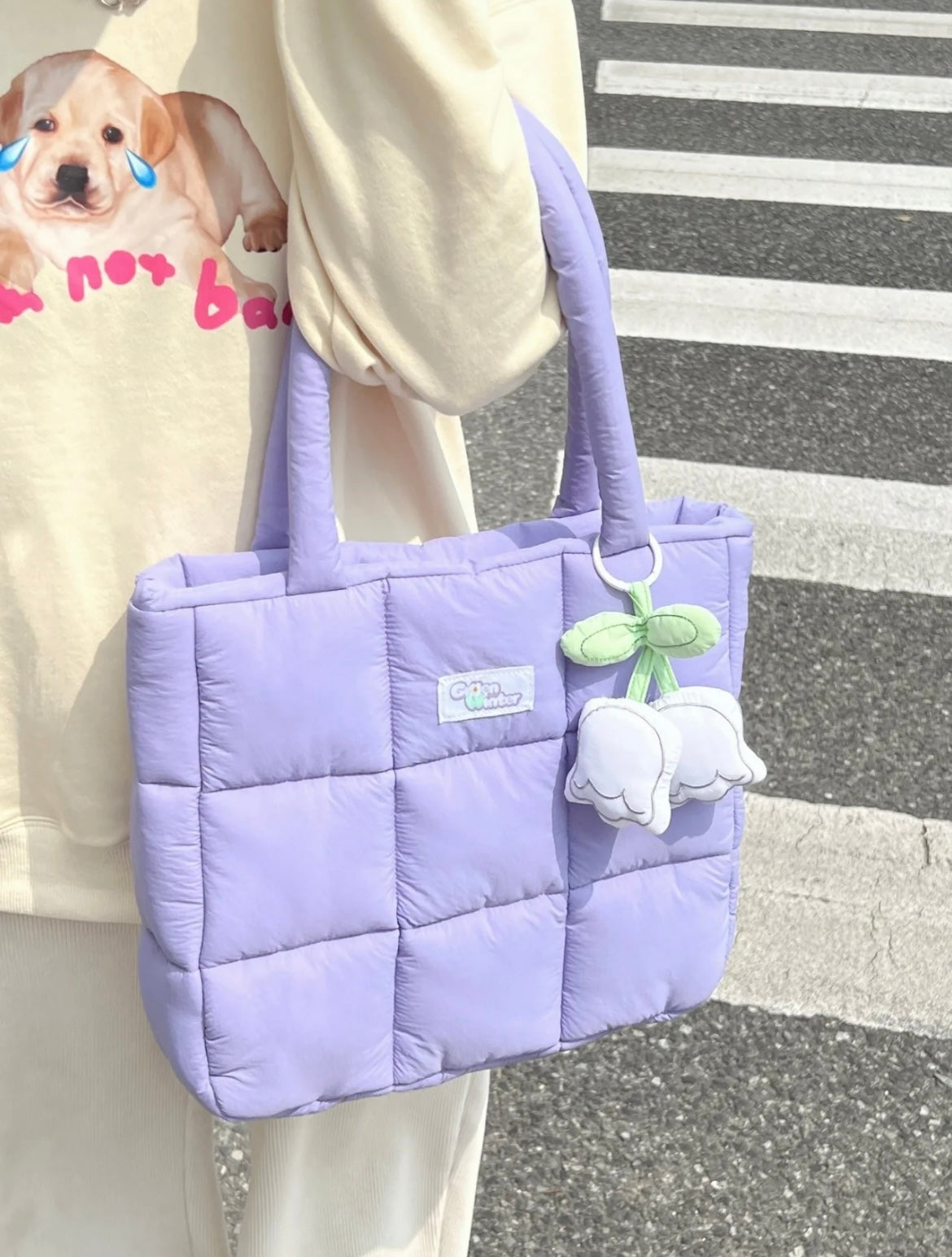 Fleur Puffer Tote Bag with Flower Pendant