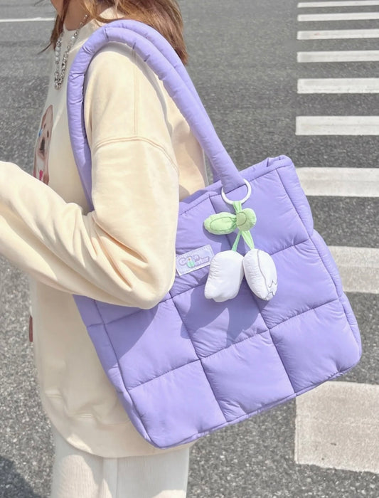 Fleur Puffer Tote Bag with Flower Pendant