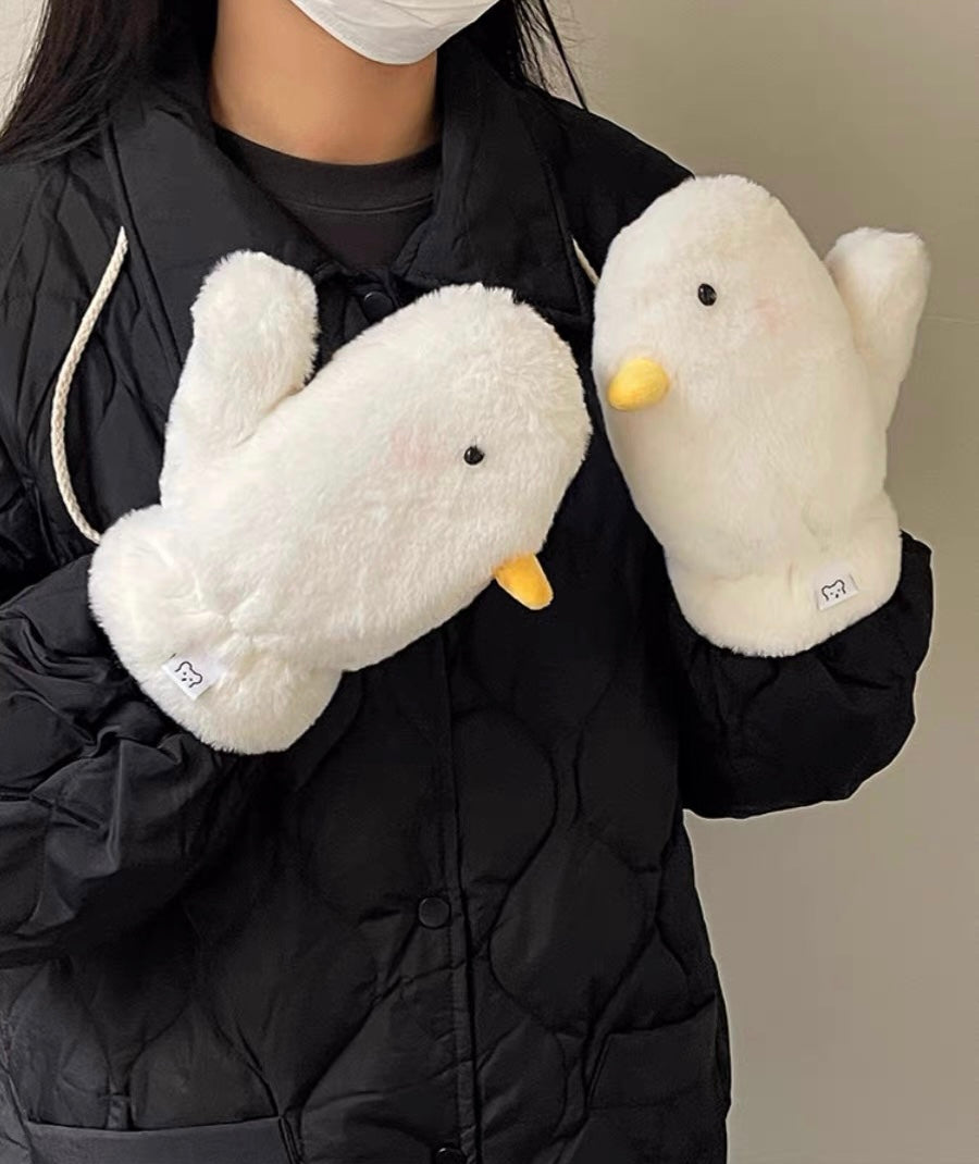 Duck Mittens Plush Fuzzy Full Finger Gloves