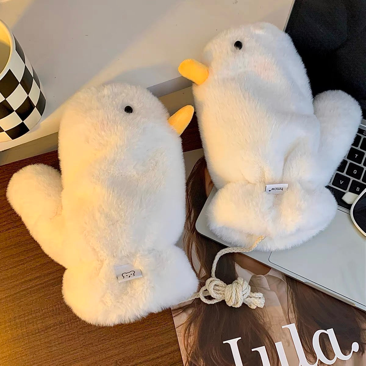 Duck Mittens Plush Fuzzy Full Finger Gloves