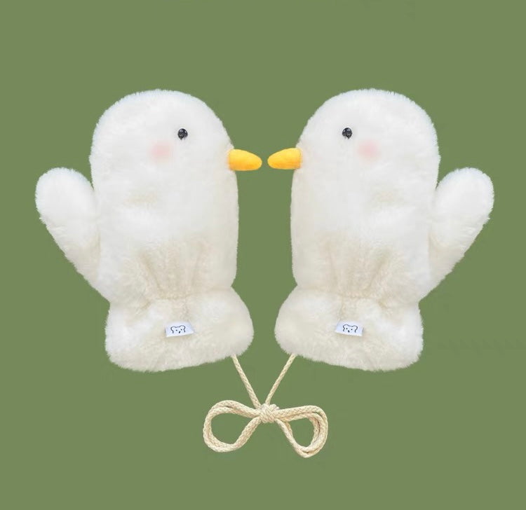 Duck Mittens Plush Fuzzy Full Finger Gloves