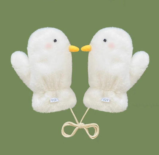 Duck Mittens Plush Fuzzy Full Finger Gloves