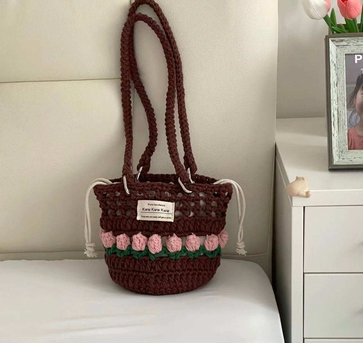 Handmade Tulip Drawstring Bag